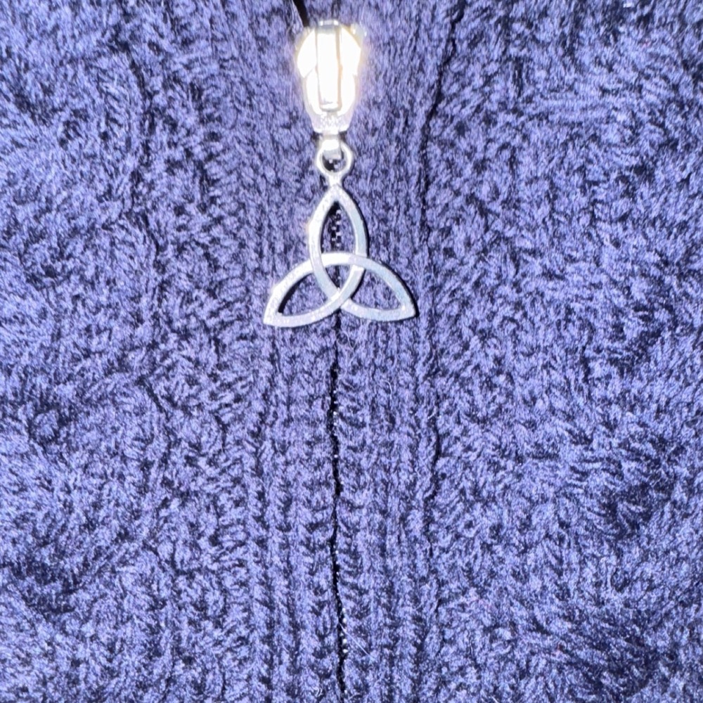 Aran Sweater Market Navy Blue 100% Merino Wool Hooded Zip Cardigan Ireland M - Picture 5 of 11